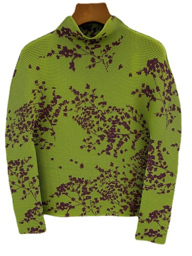 

Женская плиссированная водолазка с принтом, облегающий пуловер с длинным рукавом, модель B369 на лето, 2022