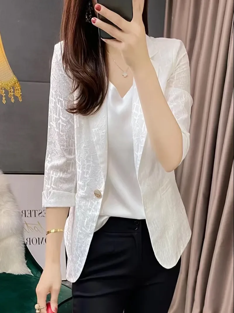 Summer 2023 Thin Jacket New Style Haute Couture One Button Small Suit Shawl Elegant Slim Lace Blouse