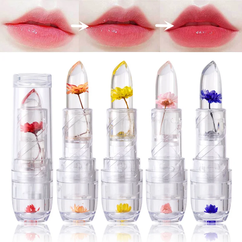 

6 Color Crystal Magic Jelly Flower Lipstick Temperature Changing Lip Blam Transparent Moisturizing Lasting Lip Makeup Cosmetics