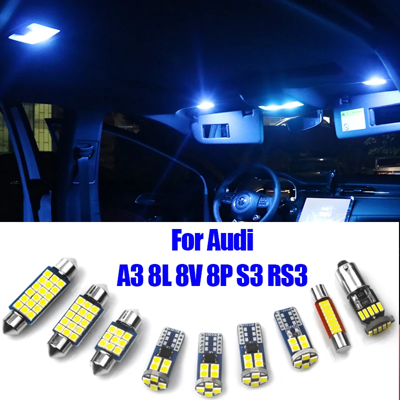 For Audi A3 8L 8V 8P S3 RS3 12V Canbus Car LED Kit Interior Map Dome Lamp Vanity Mirror Light Glove Box Trunk Light Accessories