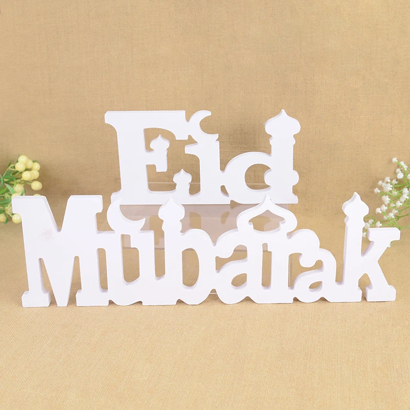 

White Wooden Eid Mubarak Letter Ornament Ramadan Kareem Decoration Home Islamic Muslim Festival Party Supplies Eid Al-Adha Gifts