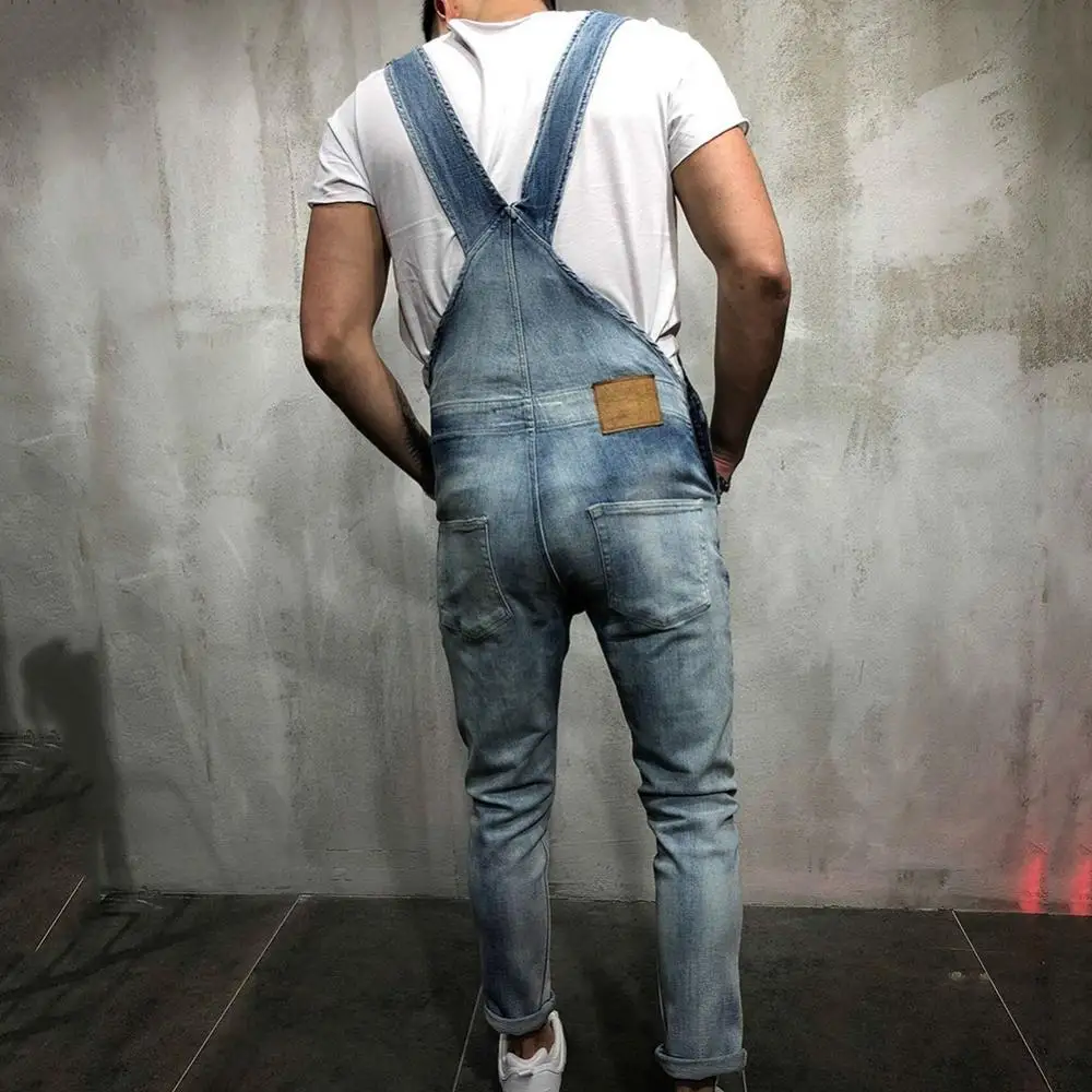 

Denim Jeans Ripped Summer Hole Long Pants Men Retro Overalls Destroyed Jumpsuit