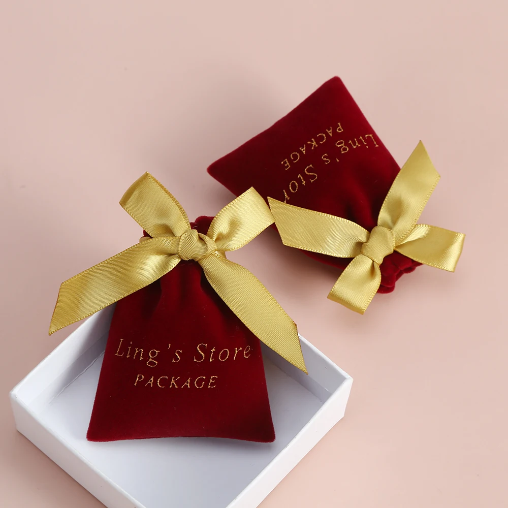 

50pcs Customize Logo Wedding Gift Candy Goodie Bags Velvet Jewelry Drawstring Packing Pouches For Small Business Rings Necklace