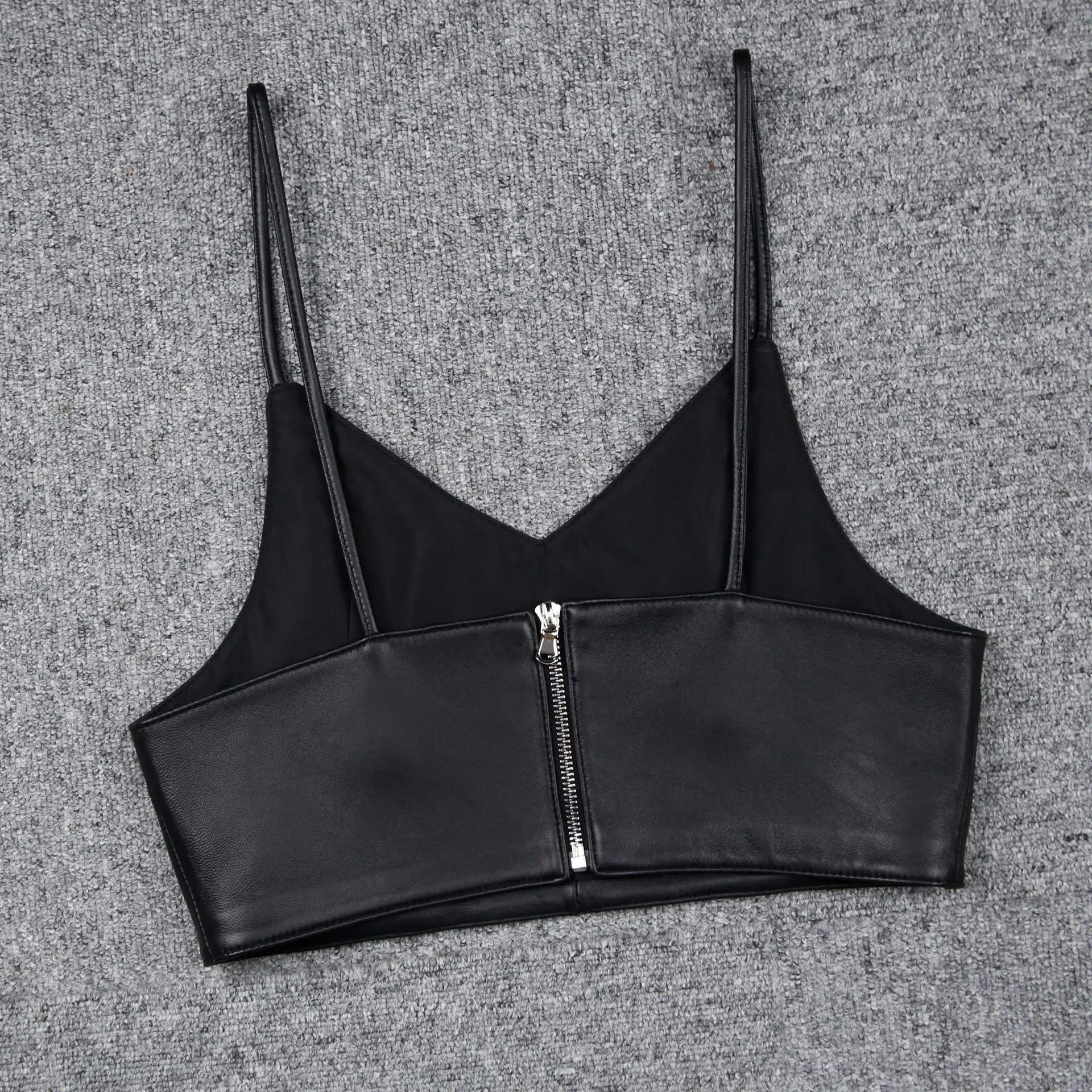 2022 New Simple And Versatile Basic Zipper Vest Leather Sheepskin Small Sling E24