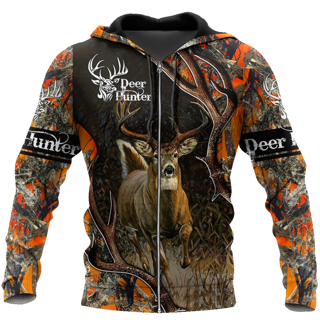 

New Maple Leaf Camouflage 3D Hoodie Men's Women's Outdoor Deer Pattern Camping Hunting Unisex Hooded Jacket Top/zipper 39