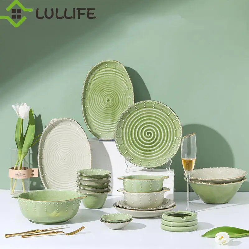 

Ceramic Tableware Sets Creative Luxury Glaze Pearl Nordic Kitchen Plate Rice Bowl Dish Dinnerware Fruit Dessert Steak Saucer