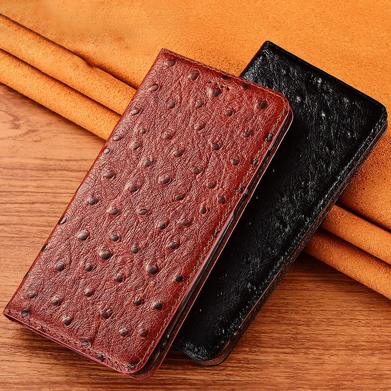 

For Google Pixel 6 Ostrich Veins Genuine Leather Case Cover For Google Pixel 2 3 4 5 6 7 Pro 3A 4A 5A 6A XL Magnetic Flip Cover