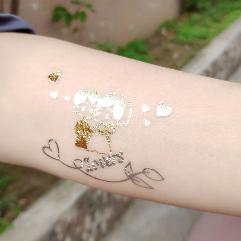 

Wedding Party Tattoo Bronzing Glitter Gold Stickers Temporary Body Makeup Waterproof Hot Stamping Tattoo Stickers