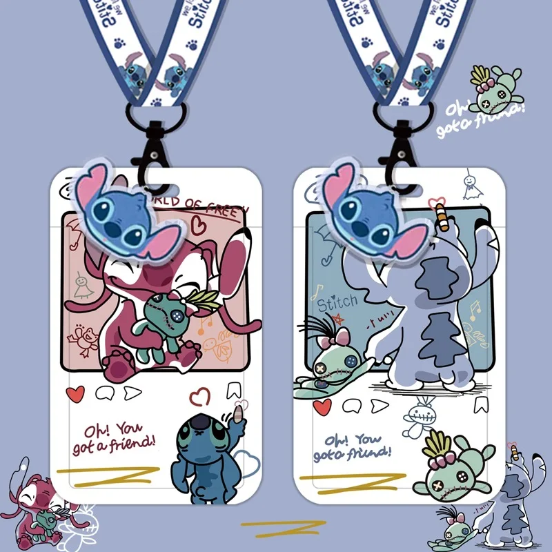 

New Disney Stitch card set student school card set hanging neck lanyard work document access control bus cartoon work card gifts