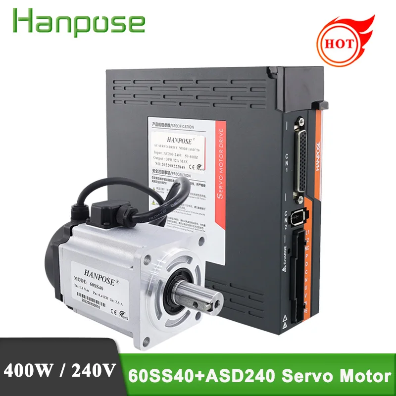 

60SS40 2.5A 1.3N.m ASD240 Servo motor Drive kit AC200-240V+3M Encoder Cable For Servo Woodworking CNC Router AC Servo Motor 400W