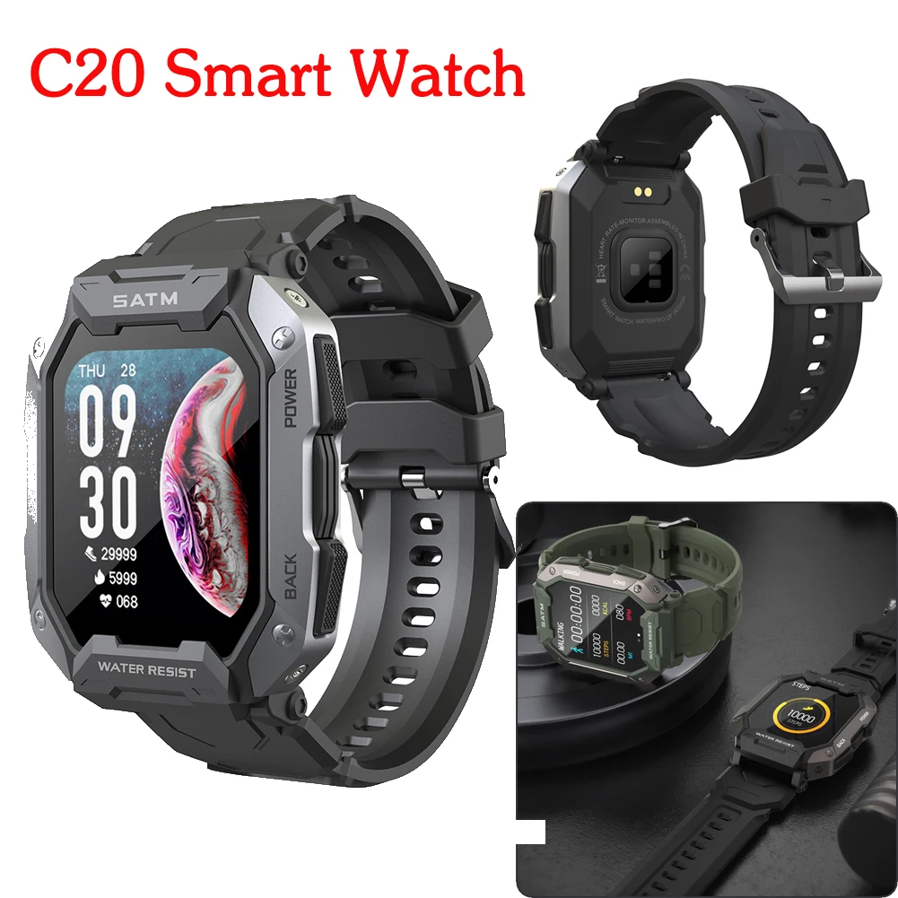 

C20 Military Smart Watch 1.83 Inch Bluetooth Call IP68 5ATM Waterproof Outdoor Sports Heart Rate Blood Oxygen Monitor Smartwatch