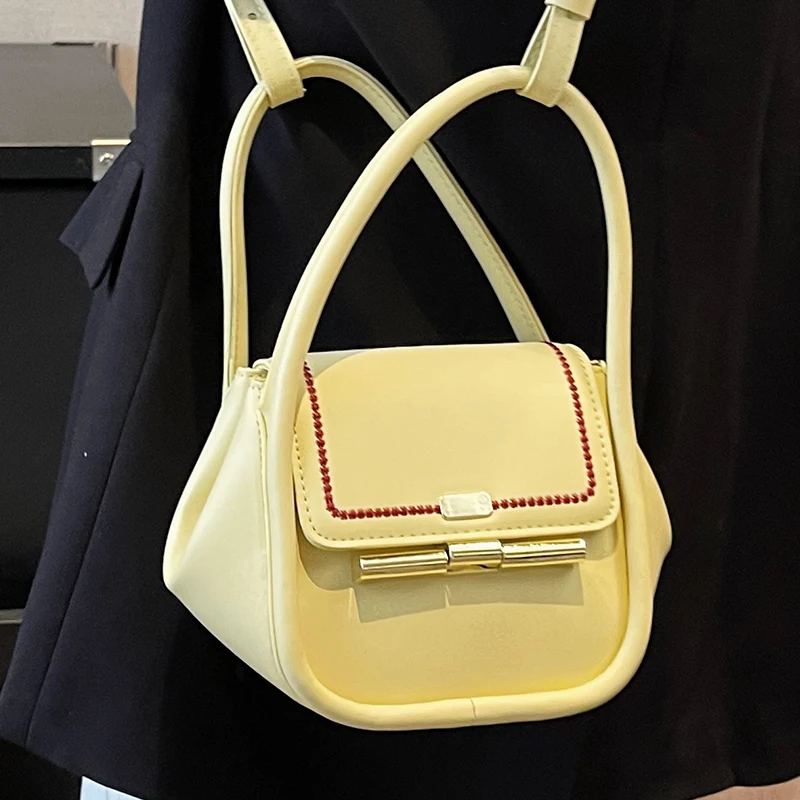 

Women's Yellow Purse and Handbag Small Pu Leather Female Flap Small Shoulder Bag Delicate Metal Hasp Chic Ladies Crossbody Bags