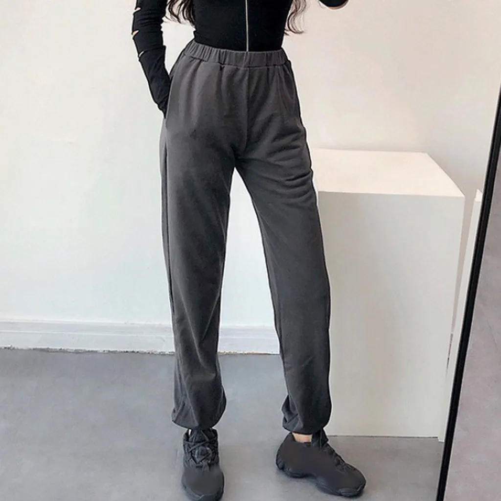 

Women Sports Pants Elastic High Waist Solid Color Trousers Korean Loose Wide Leg Outdoor Sports Pockets Harajuku Pants Pantalone