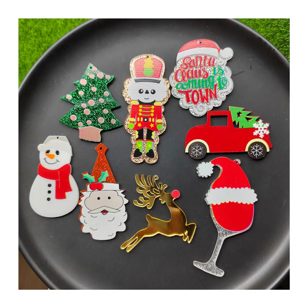 

Милые акриловые подвески из рождественской серии с плоской задней поверхностью, олень, Санта-Клаус, снеговик, дерево, лось, украшения, фурни...