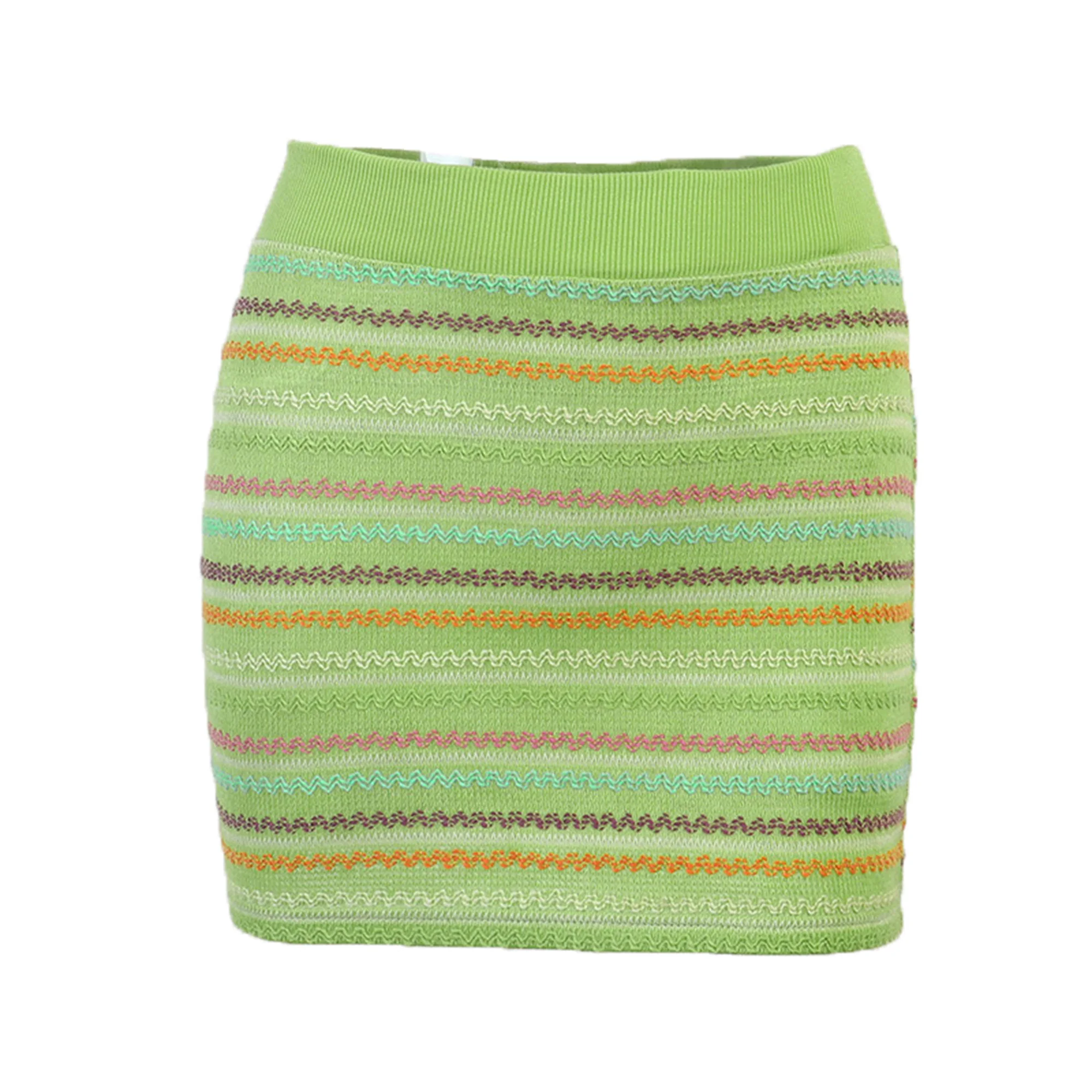 

Мини-юбка женская в полоску с завышенной талией и поясом на резинке