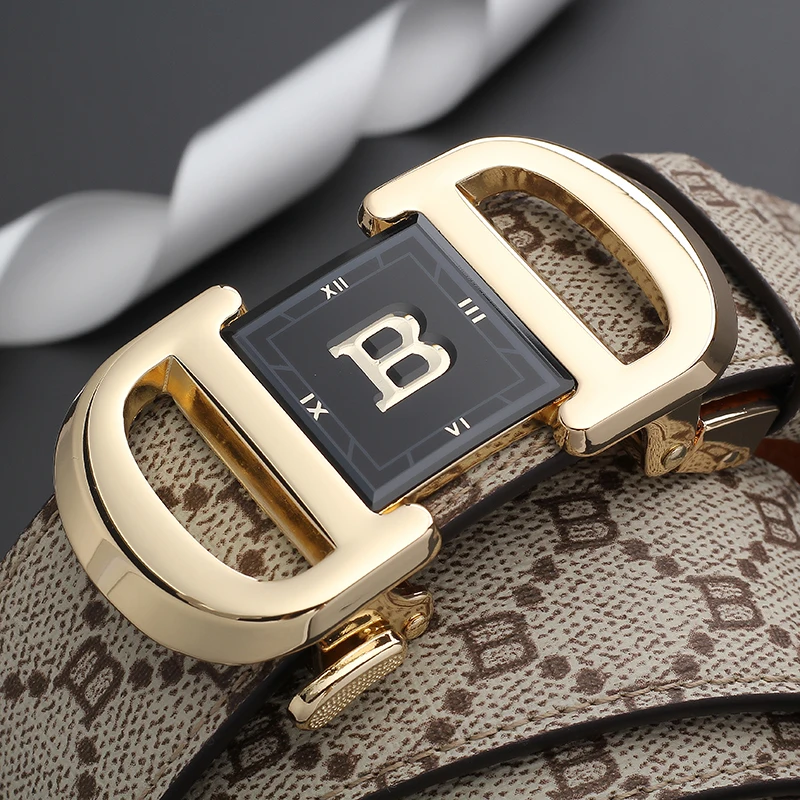 Мужской ремень из натуральной кожи с автоматической пряжкой сплава буквой B