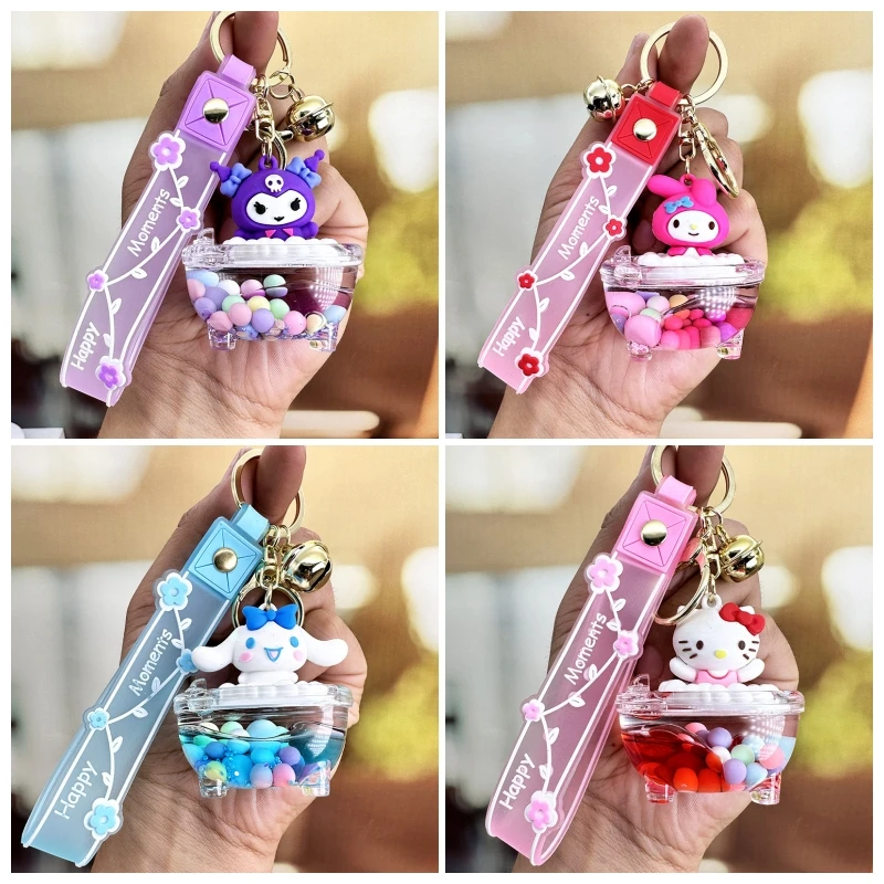 

Sanrio Cartoon Kawaii Quicksand Bottle Creative Keychain Female Exquisite Schoolbag Pendant Small Jewelry Oil Key Chain Ornament