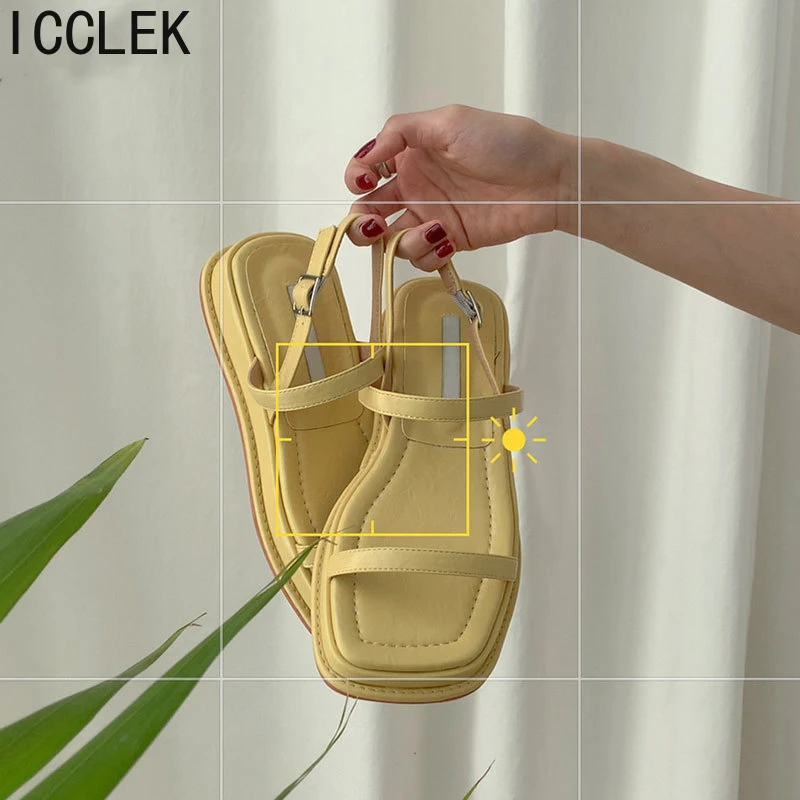 

2022 Open Toe Sandals Women Casual Female Flats Heel Ladies Ankle Strap Shoes High Quality Elegant Sandal Summer Mujer