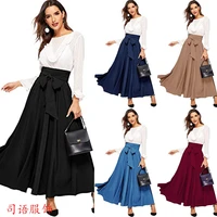 elegant long skirt women 2021 autumn high waist skirt front lace up pleated skirt