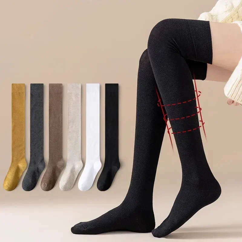 

Warm Female Thigh Stocking Over Fashion Knee Solid Streetwear Calcetines Women Stockings Long Christmas Cotton Socks