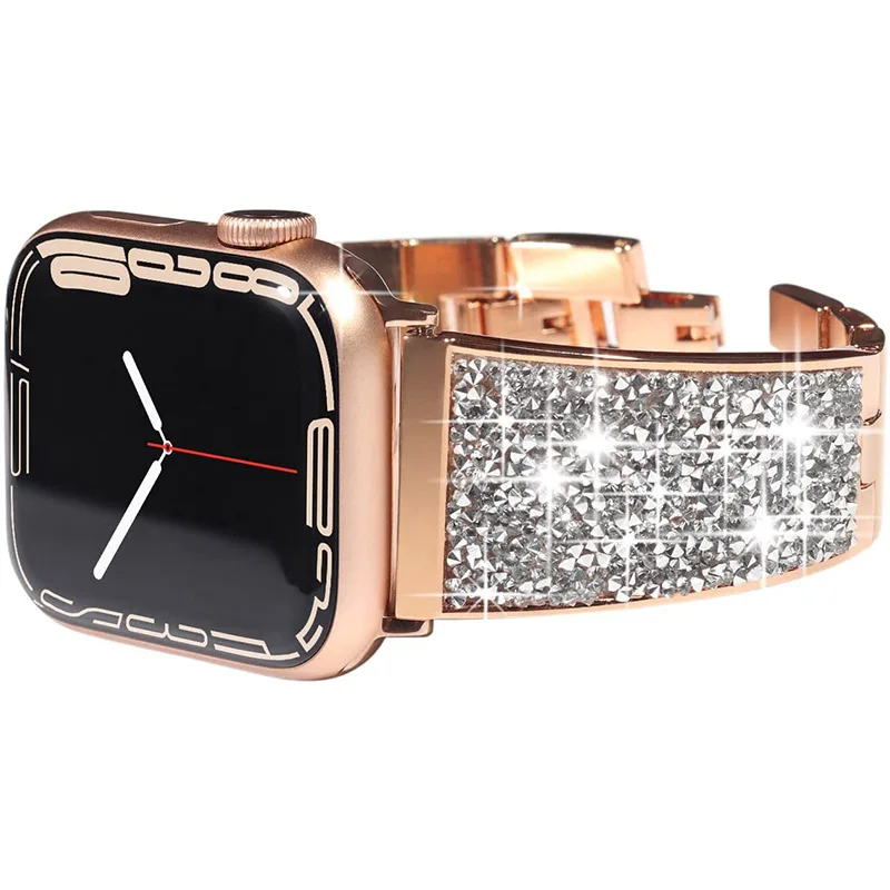 

Блестящий ремешок, совместимый с ремешком Apple Watch, 38/40/41/42/44/45/49 мм, Женские Модные металлические ремешки iWatch Series 8-1