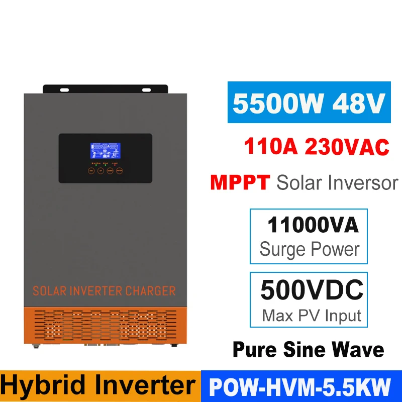

5500VA 5500W Solar Inverter AC 220V DC 48VDC MPPT 110A 500VDC PV Input 3500W Pure Sine Wave Hybrid Inverter Support WiFI