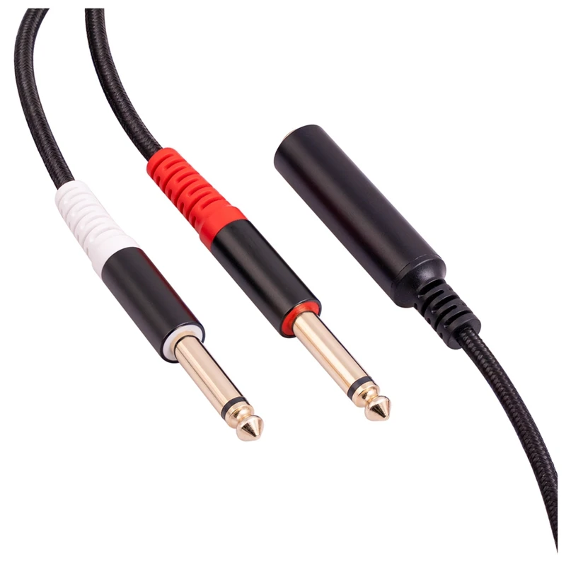 1Pcs 6.35Mm 1/4 Inch Stereo TRS Female To 2 Dual 6.35Mm Mono TS Male Y Splitter Cable Audio Adapter Cable
