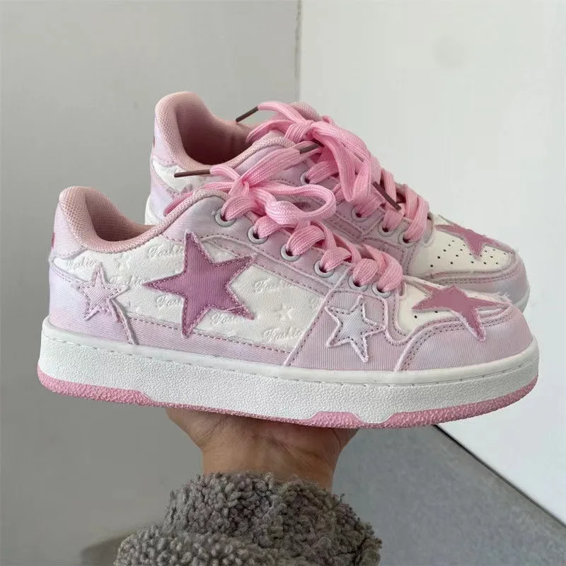 Women's Leather Lace Up Flats Platform Female Comfort Pink Canvas Shoes Ladies Vulcanized Tenis Shoes