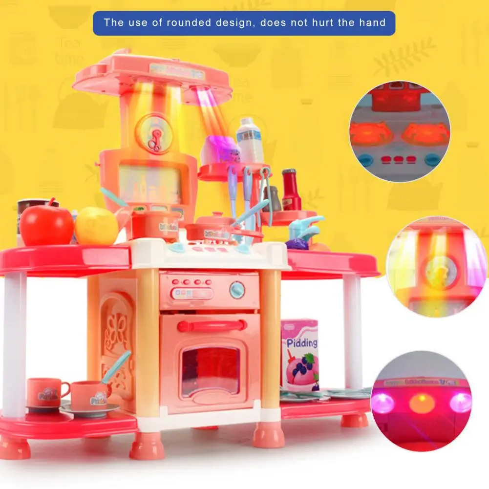 

Cooking Play Toys 1 Set Durable Dynamic Music Reusable Children Big Kitchen Set Pretend Play Educational Toy for Entertainment