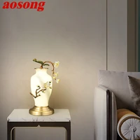 aosong new chinese style table lamp creative gourd led brass desk light vase glass decor for home living room bedroom bedside