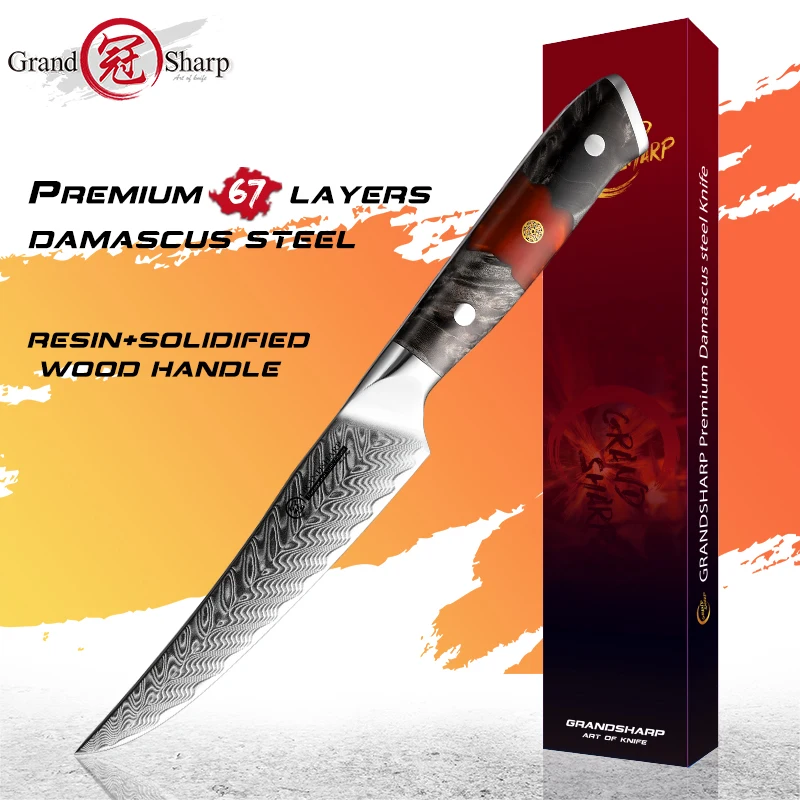 

GRANDSHARP Damascus 5 Inch Steak Knife Japanese AUS-10 Steel Professional Dinner Knives Meat Food Cutting Kitchen Cooking Tools