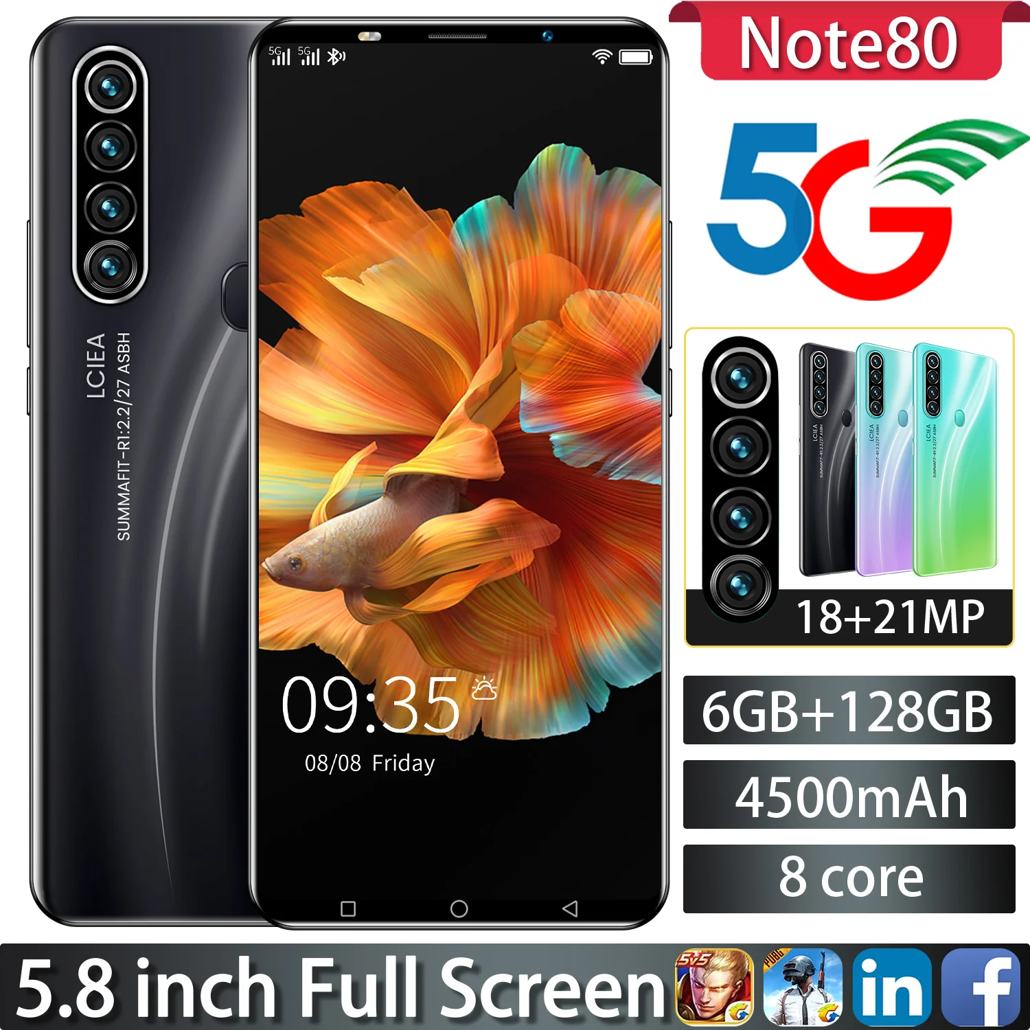 

Смартфон Note80, телефон, 6 ГБ + 128 ГБ, HD камера, разблокированная, две Sim-карты