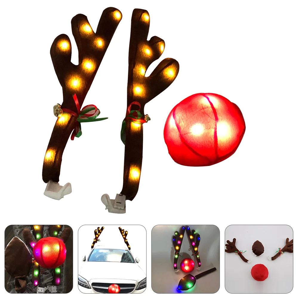 

Car Reindeer Christmas Antlers Kit Nose Vehicle Red Decoration Led Costumedecorations Decor Set Antler Rudolph Grilleornaments