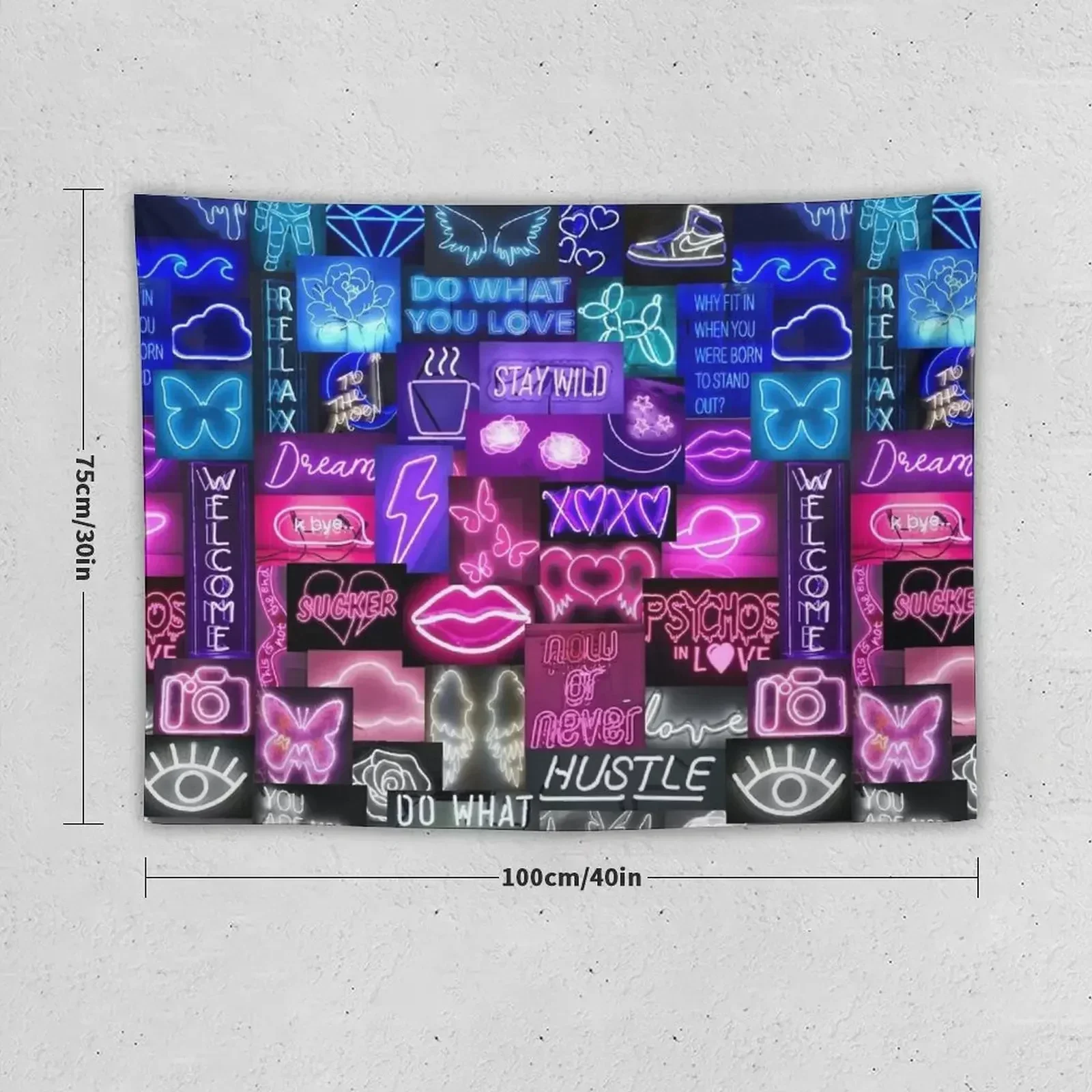Гобелен с коллажем от синего до белого неонового цвета декор комнаты