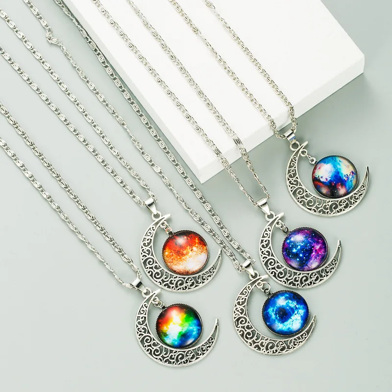 

Fashion Moon Galaxy Star Gem Necklace European And American Fashion Men's And Women's Hip Hop Wool Chain Jewelry