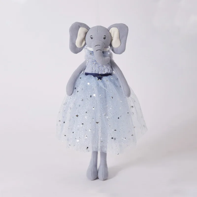 

[Funny]38cm Stuffed plush toys Elephant in blue dress princess skirt PP cotton Soft Stuffed cushion toys for Kids Christmas Gift