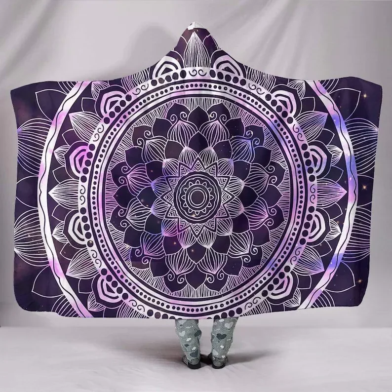 

Hooded Blanket, Purple Mandala, Hippie Festival, Handcrafted, Gypsie Lotus, Hindu Indian, Yoga Meditation, Floral,