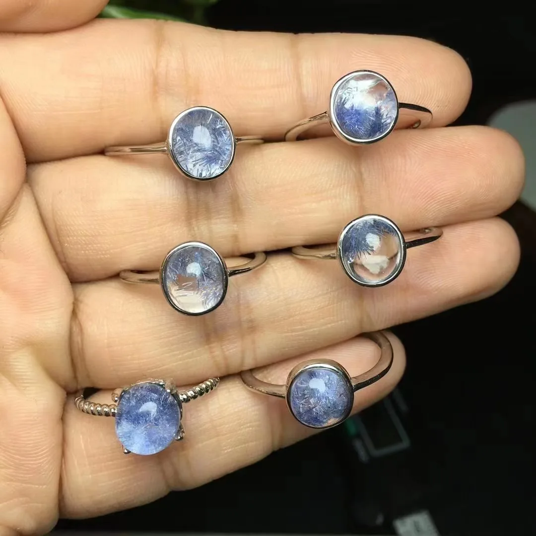 

Good Quality Natural 925 Silver Dumortierite Crystal Healing Oval Shape Gemstone Ring For Women Special Gift