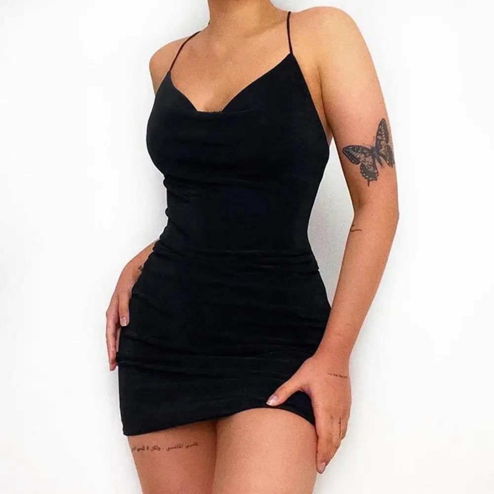 

Fashion Women Dress Sling High Cut Backless Sleeveless Slim Mini Dress