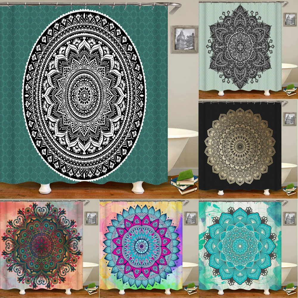 

Indian Mandala Shower Curtains Bathroom Curtain Bohemian style Frabic Waterproof Polyester Bath Curtain with Hooks Home Decor