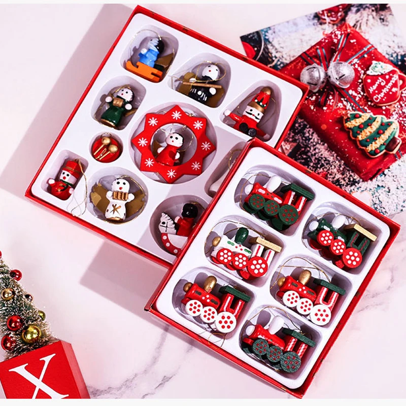 

LuanQI Christmas Wooden Train Heads Ornaments Hanging Family Creative Christmas Tree Decor Pendant Holiday Party Navidad Gift