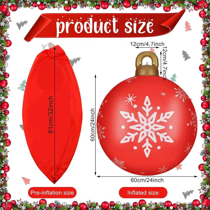 60CM Christmas Inflatable Ball Decorated PVC Giant Big Large Balls Xmas Tree Decorations Toy Without Light Ornament