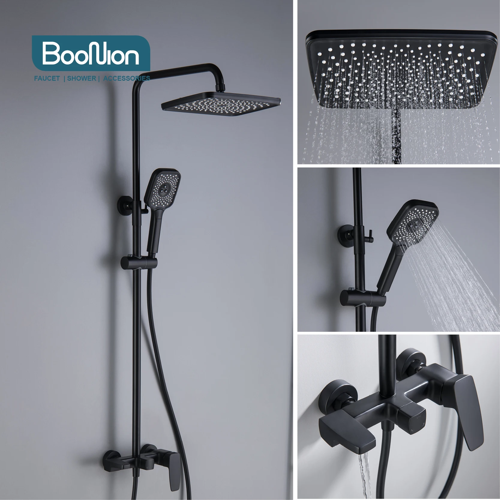 

Boonion Matte black Brass Luxury multi-function shower Faucets Bathroom Shower Set Diverter Mixer Valve Hot and cold System