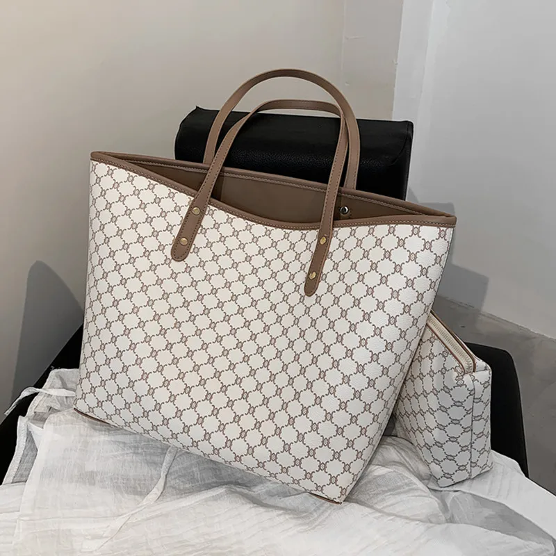 

2 Pcs/Set Vintage Print Luxury Designer Large Tote Handbags For Women New 2022 Trend Fashion Shopper Work Female Shoulder Bags