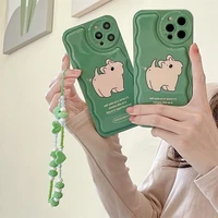 cute funny bear love with lanyard girl phone case for iphone 11 12 13 pro max x xr anti drop soft shockproof bumper back cover