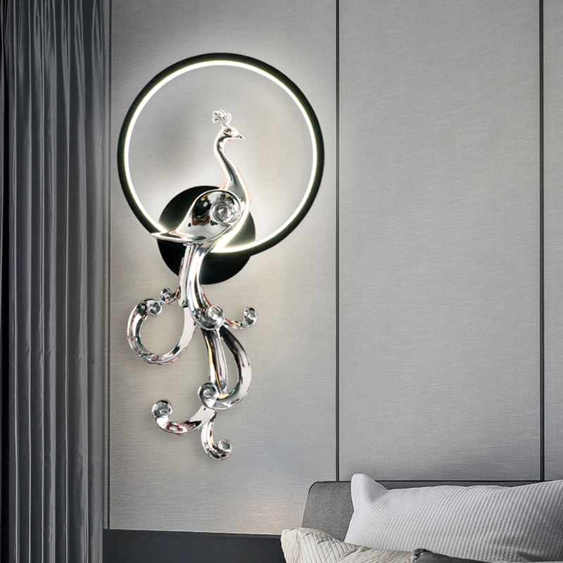 

Детская декоративная лампа в виде павлина для детской комнаты, Роскошная большая светодиодная настенная лампа для спальни, гостиницы, гост...