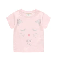 2022 summer girls tee short sleeve childrens t shirt girls pink kitty cartoon pure cotton children toddler baby outfits 2 7t