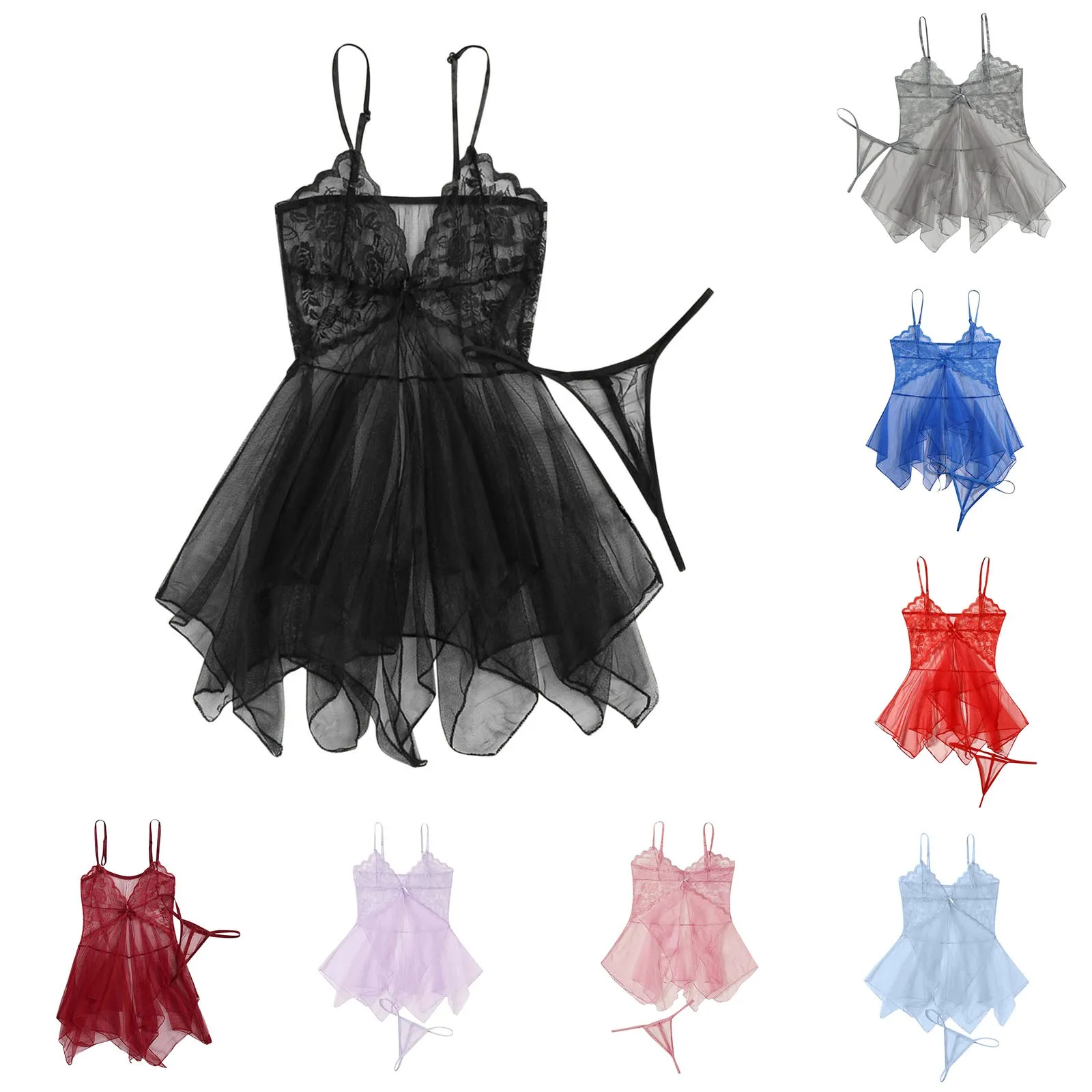 Женское нижнее белье кружевное платье Babydolls со стрингами открытый бюстгальтер