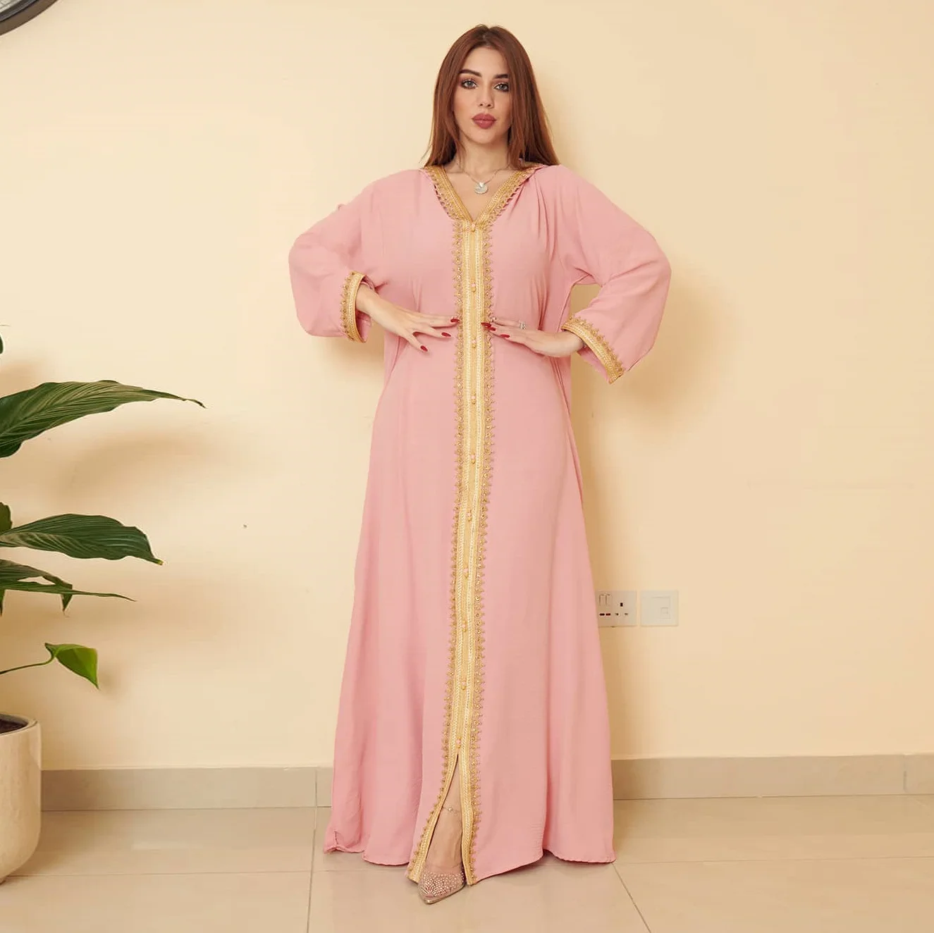 Women's Hooded Robe Linen Gold Lace Embroidery Muslim 2023 New Women's Abaya Dress Large Swing Clothes for Muslim Women