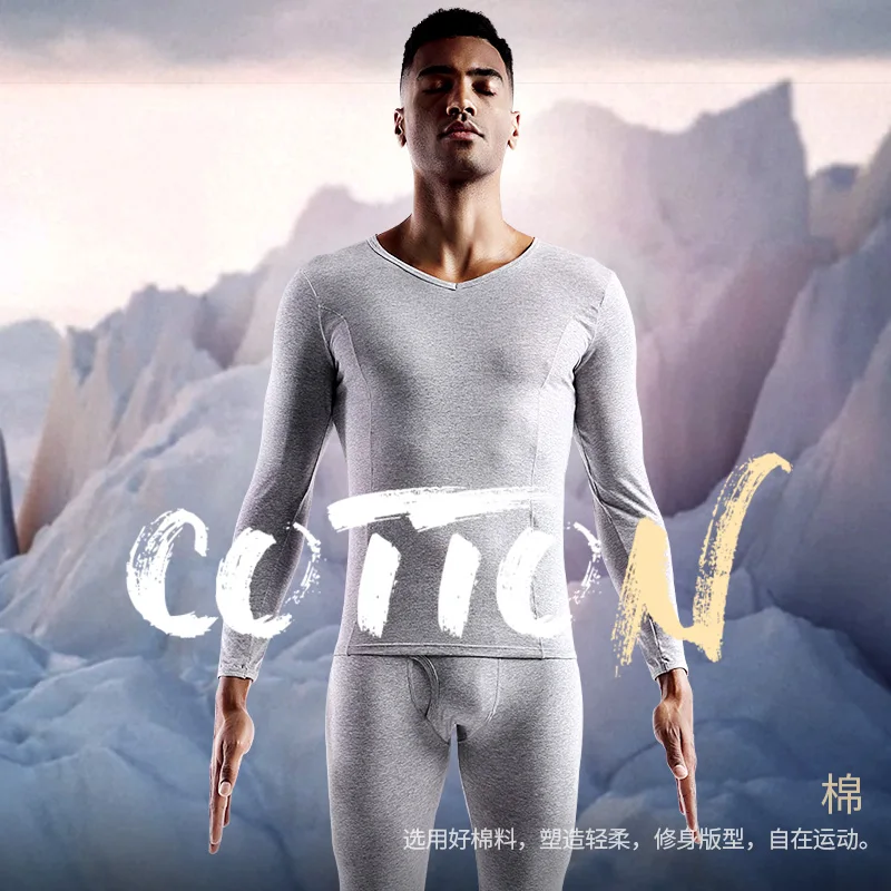 

Rashguard Men's Fleece Thermal Underwear Suit Slimming Insulated Leggings Lucky John Long Underpants Man Sexy Thin V Neck Top